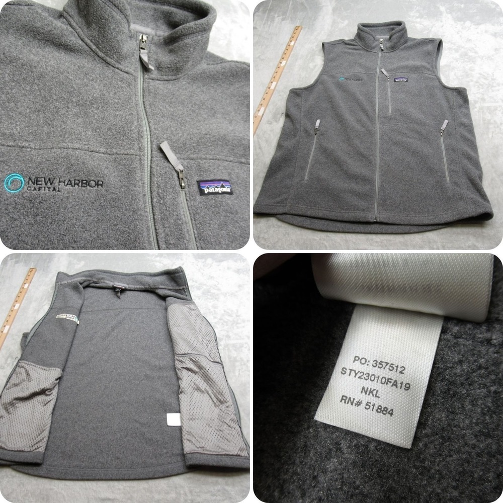 Patagonia Vest Men XL Gray Classic Synchilla Fleece Full Zip Pockets Hiking LOGO